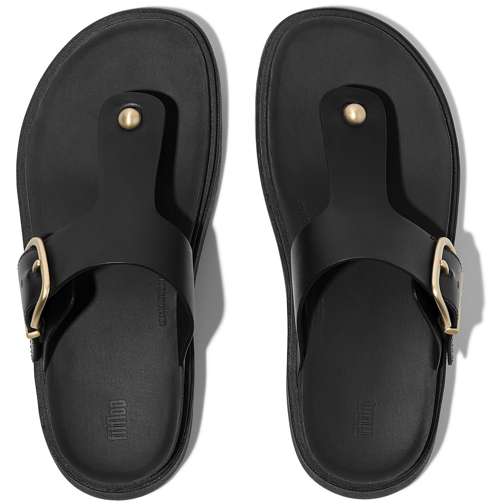Fitflop Gen-FF Toe-Post Sandales Noires En Cuir Pour Femmes