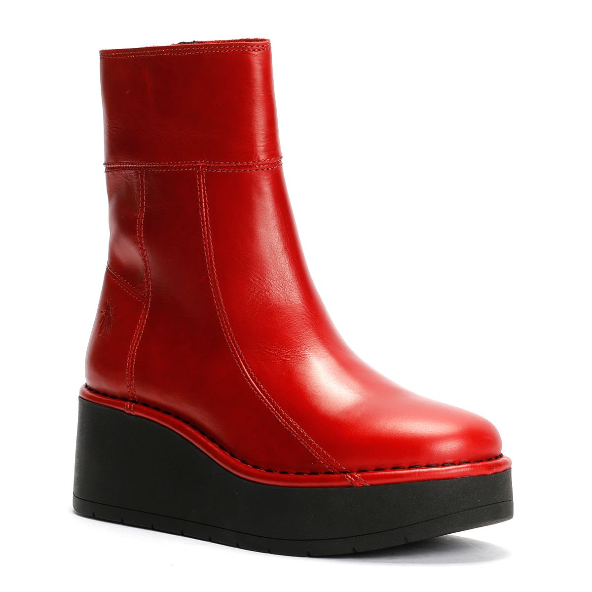 Fly London Hann Wedge Bottes Rouges En Cuir Pour Femmes