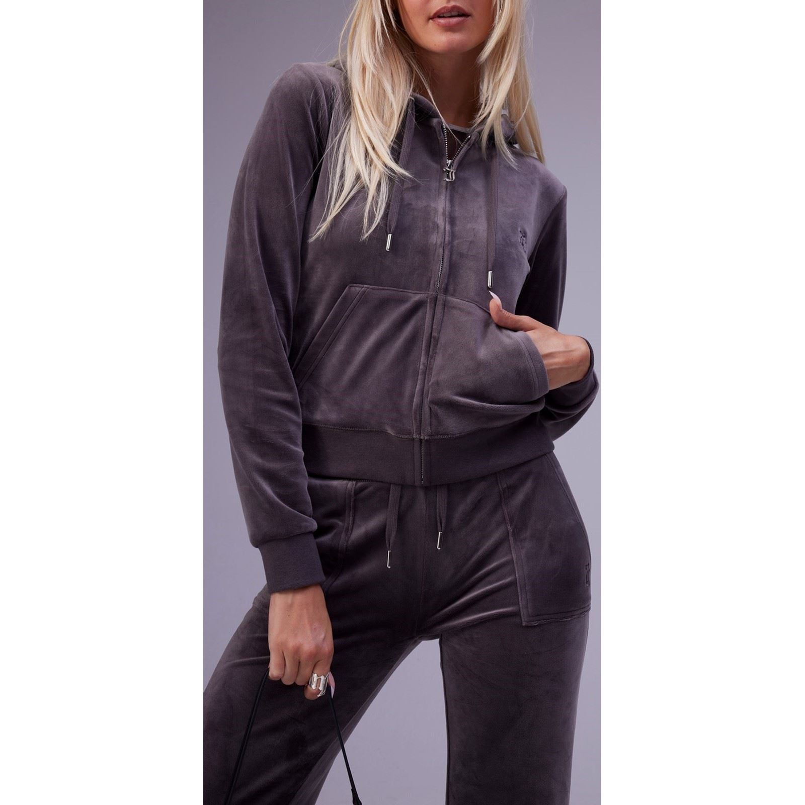 Juicy Couture Robertson Classic Jacket Sweat À Capuche Gris En Polyester Pour Femmes