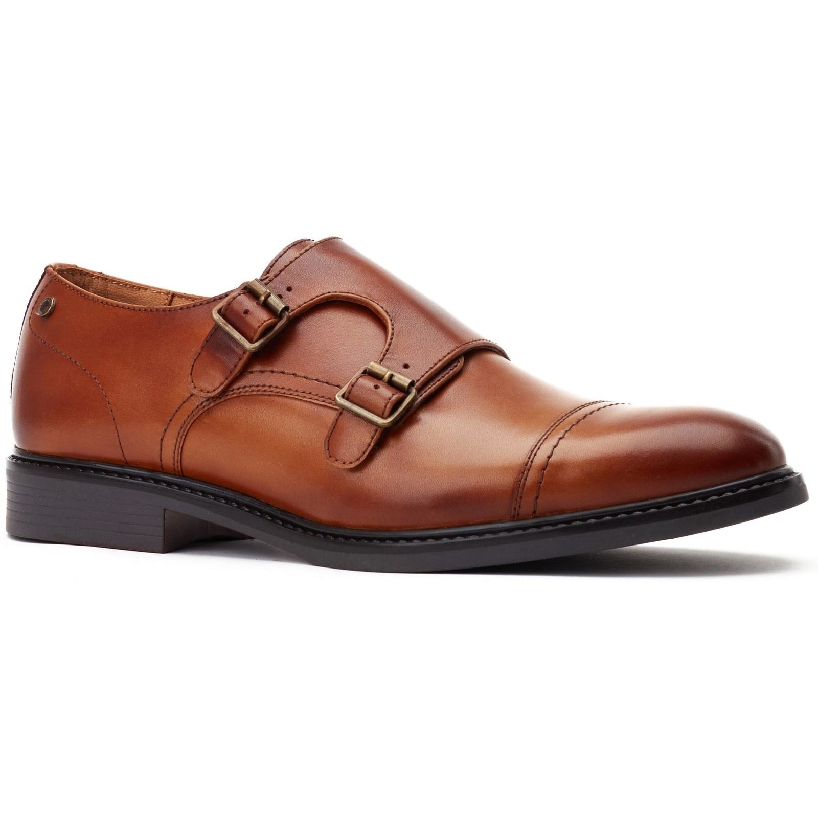 Base London Diablo Chaussures À Double Boucle Pour Hommes En Cuir Brun Brûlé