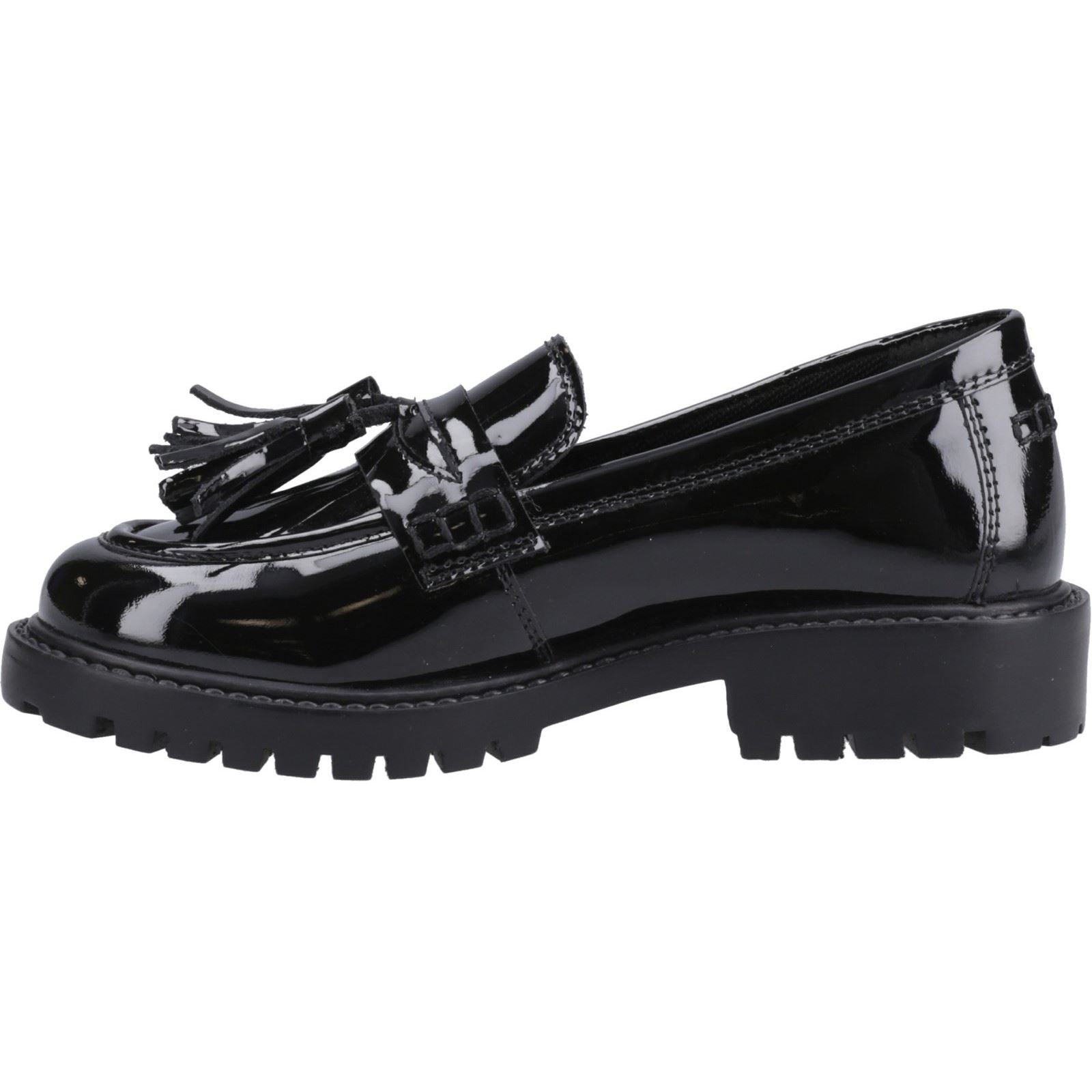 Hush Puppies Abigail Patent Senior Chaussures Plates Noires Pour Filles En Cuir