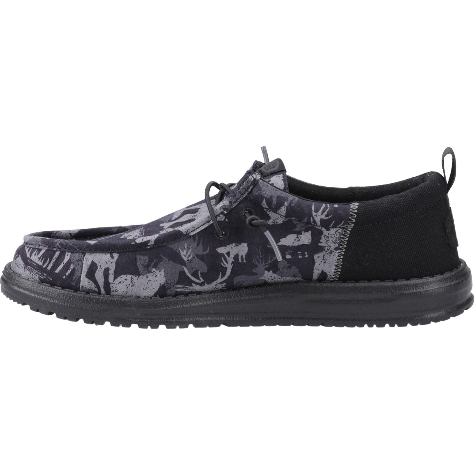 HEYDUDE Wally Funk Hunt Camo Chaussures De Bateau Noires En Tissu Pour Hommes