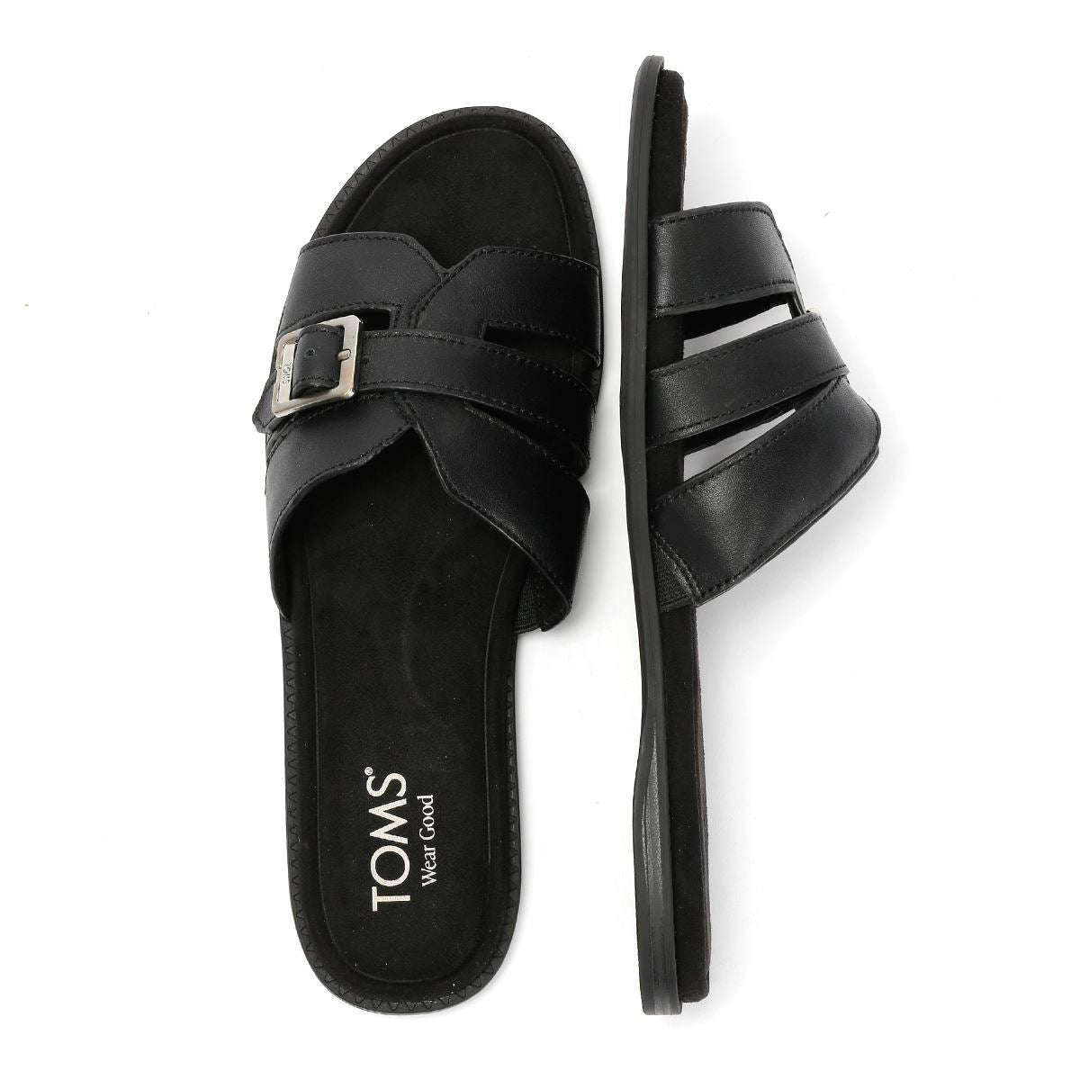 TOMS Sol Mule Sandales Noires En Cuir Pour Femmes