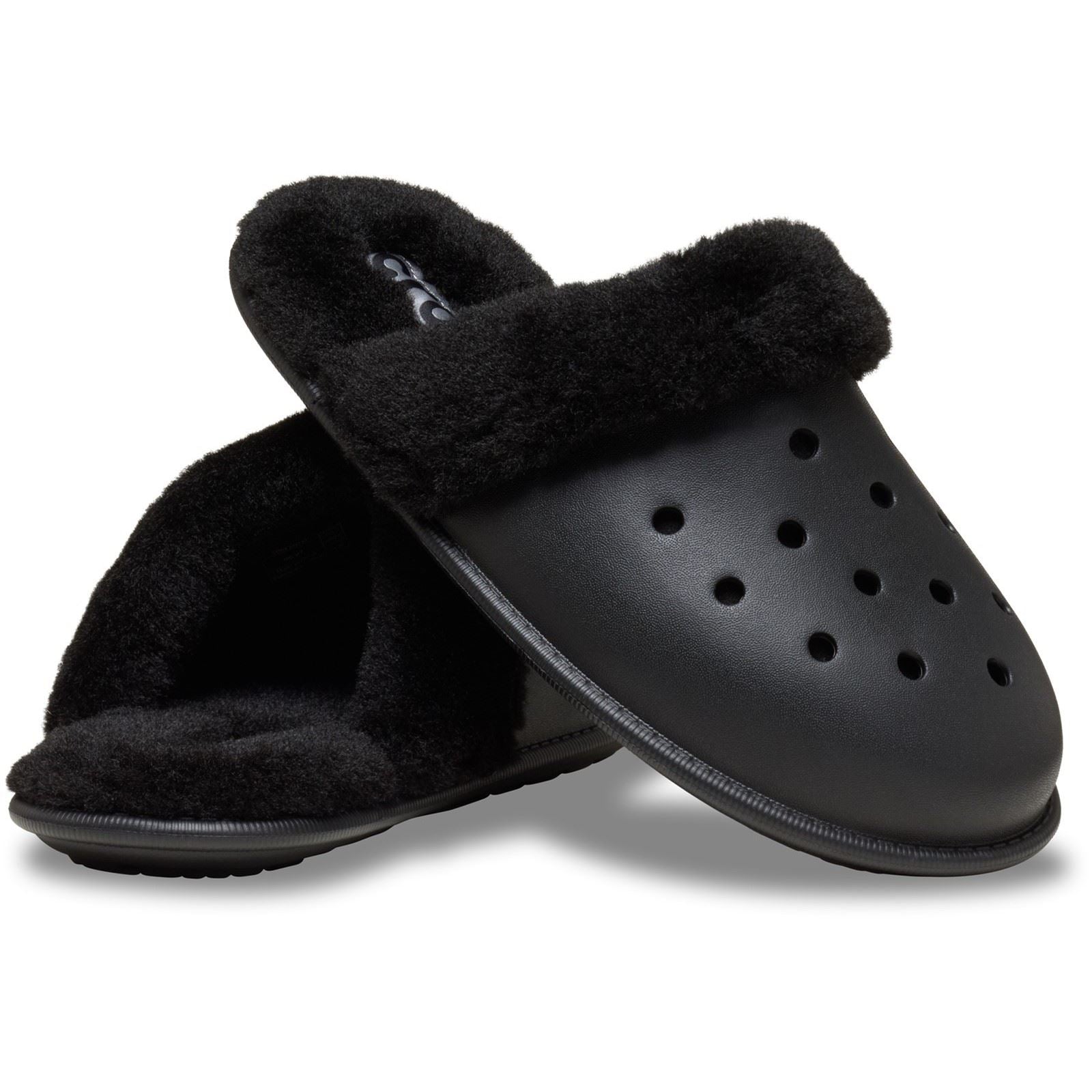Crocs Classic Fuzz Scuff Sabots Noirs En Thermoplastique