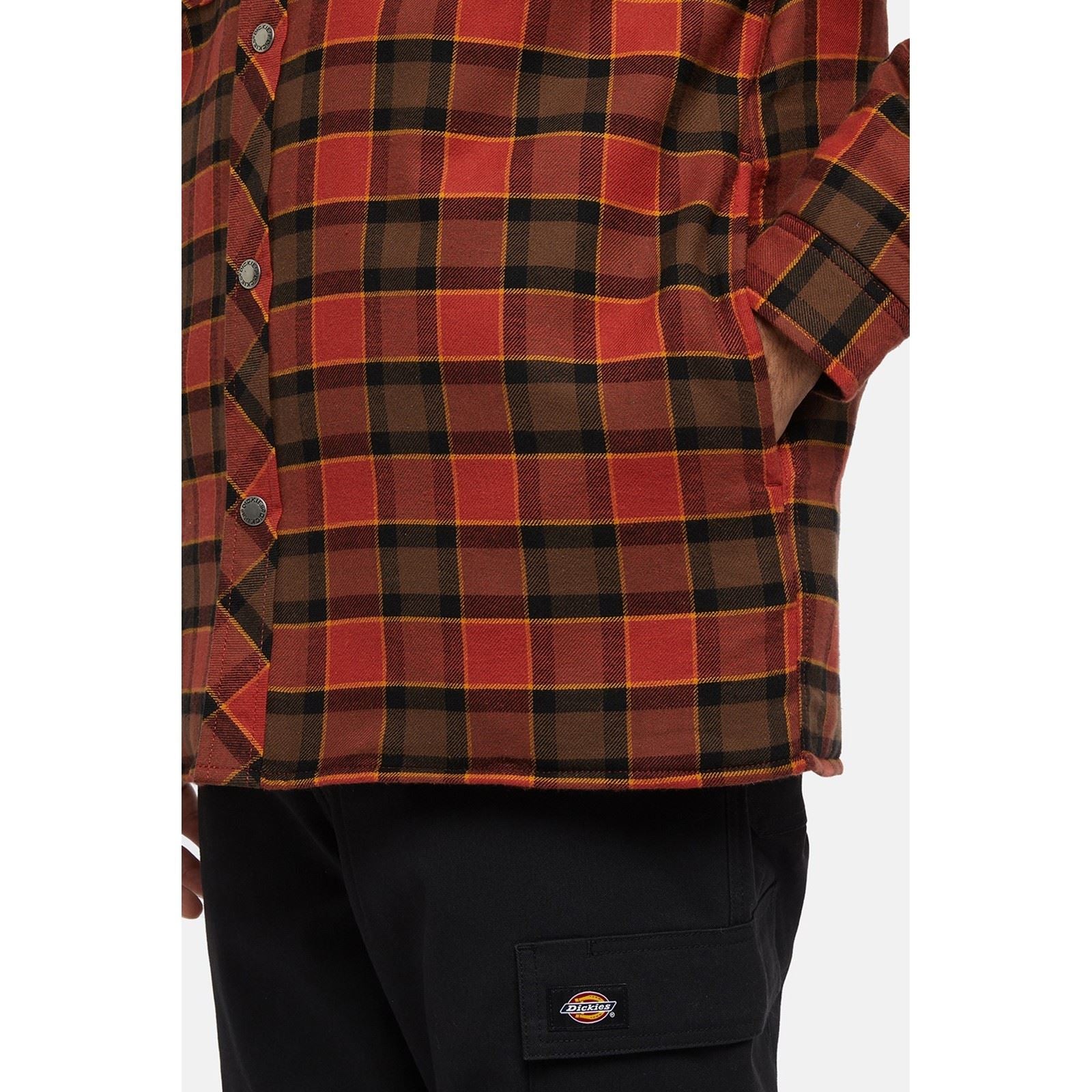 Dickies Fleece Hooded Flannel Shirt Veste Chemise Rouge Pour Homme