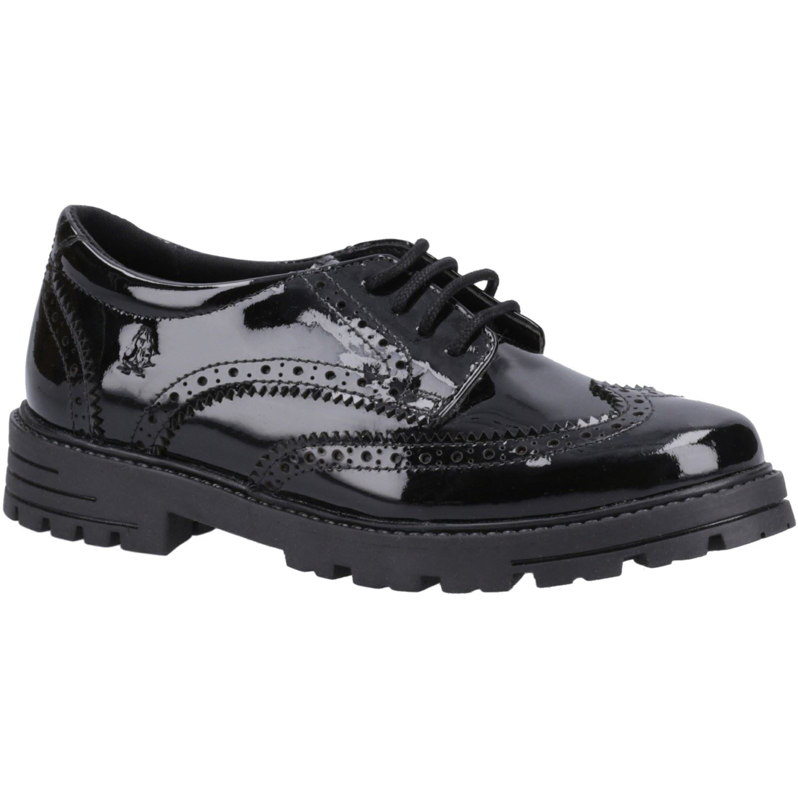 Hush Puppies Maxine Patent Senior Chaussures Noires Pour Filles En Cuir