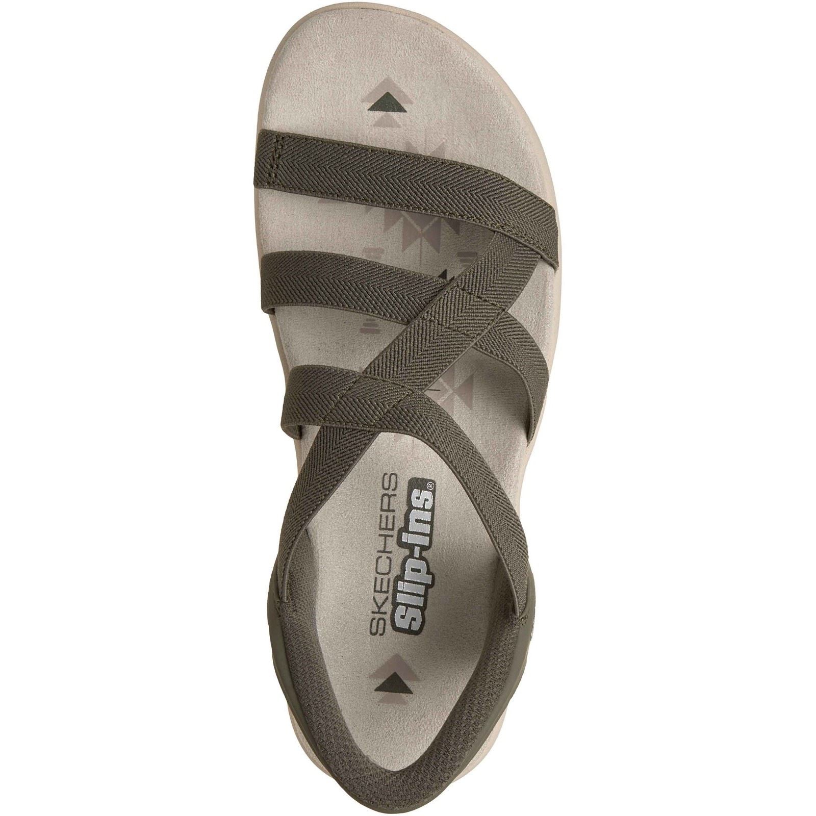 Skechers Reggae Slim Stretch Flex Sandales En Olive Pour Femmes En Textile
