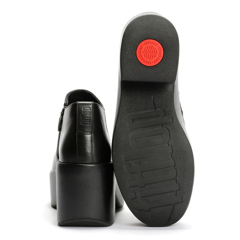 FitFlop Platfforms Heeled Short Bottes En Cuir Noires Pour Femmes