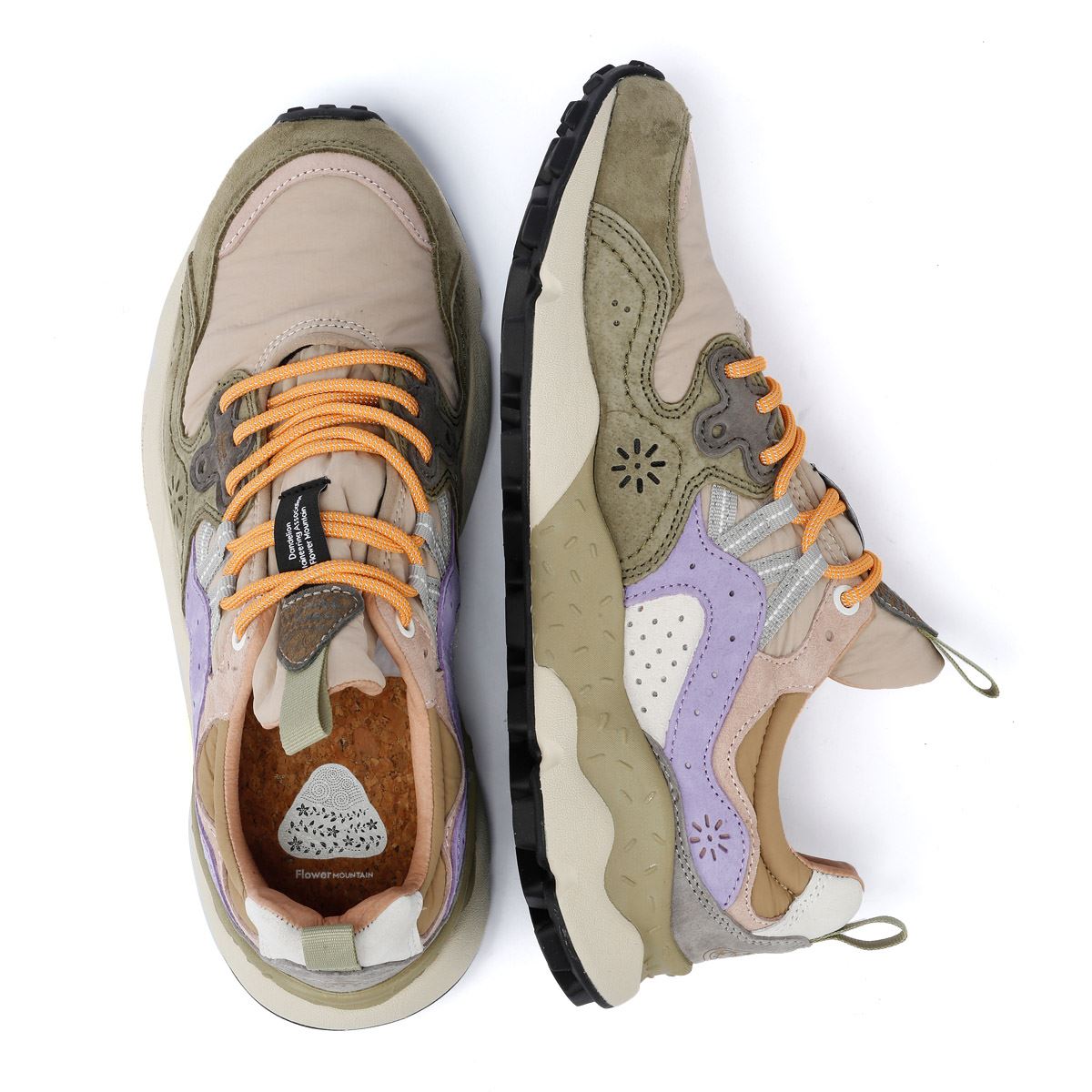 Flower Mountain Yamano 3 Baskets En Daim Vert Militaire/Taupe/Violet