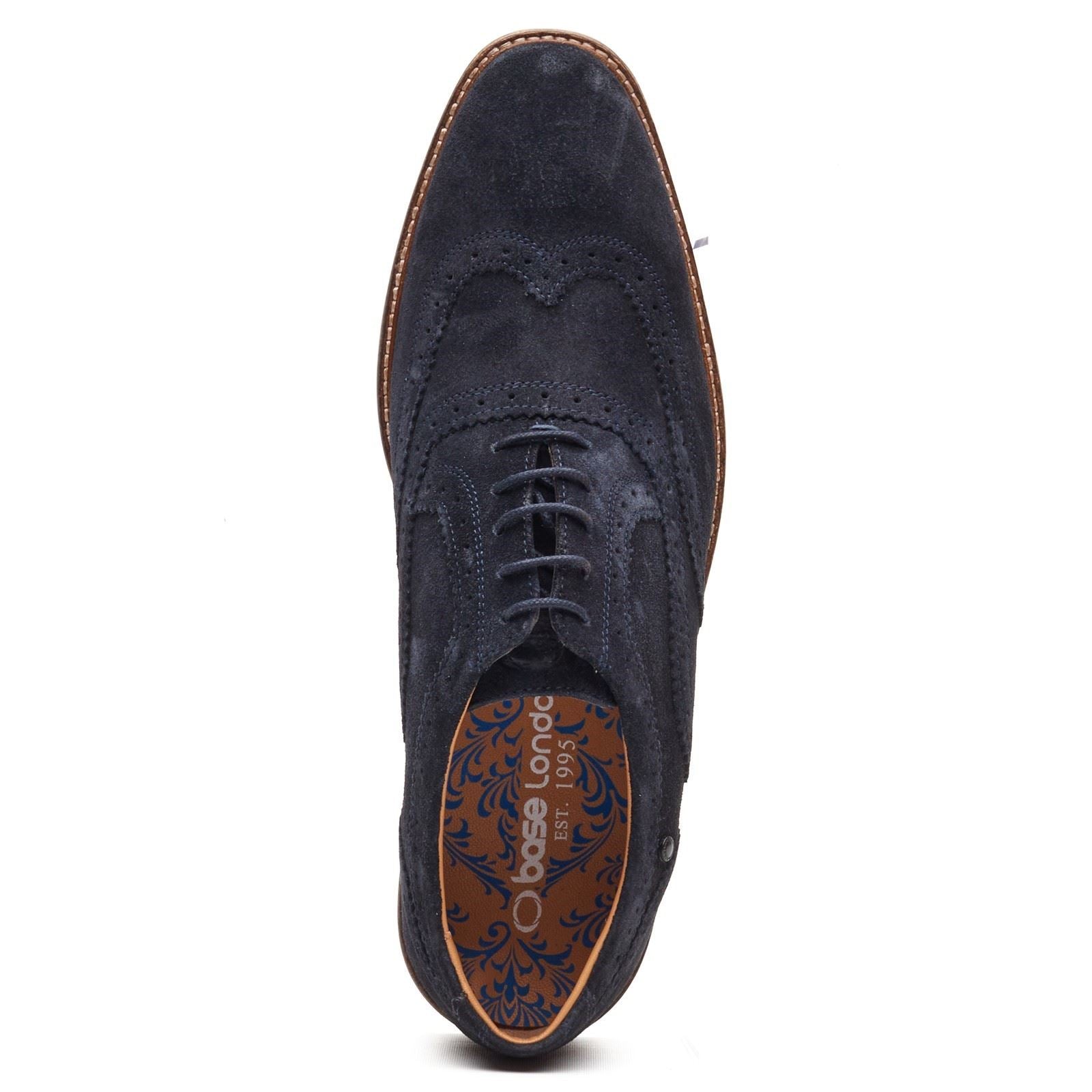 Base London Clarence Brogue Chaussures À Lacets Pour Hommes En Cuir Bleu Marine