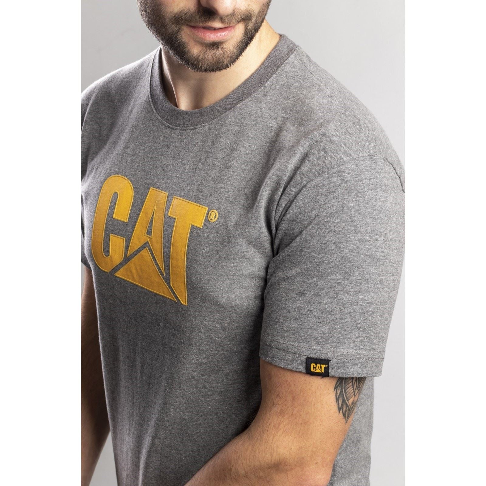 Caterpillar Trademark Logo T-Shirts À Manches Courtes Grises Pour Hommes En Coton