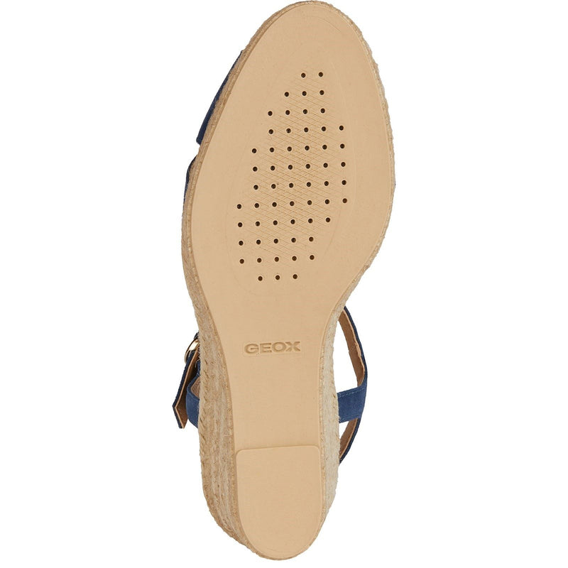 Geox D Gelsa Low C Sandales En Cuir Pour Femmes De Couleur Marine