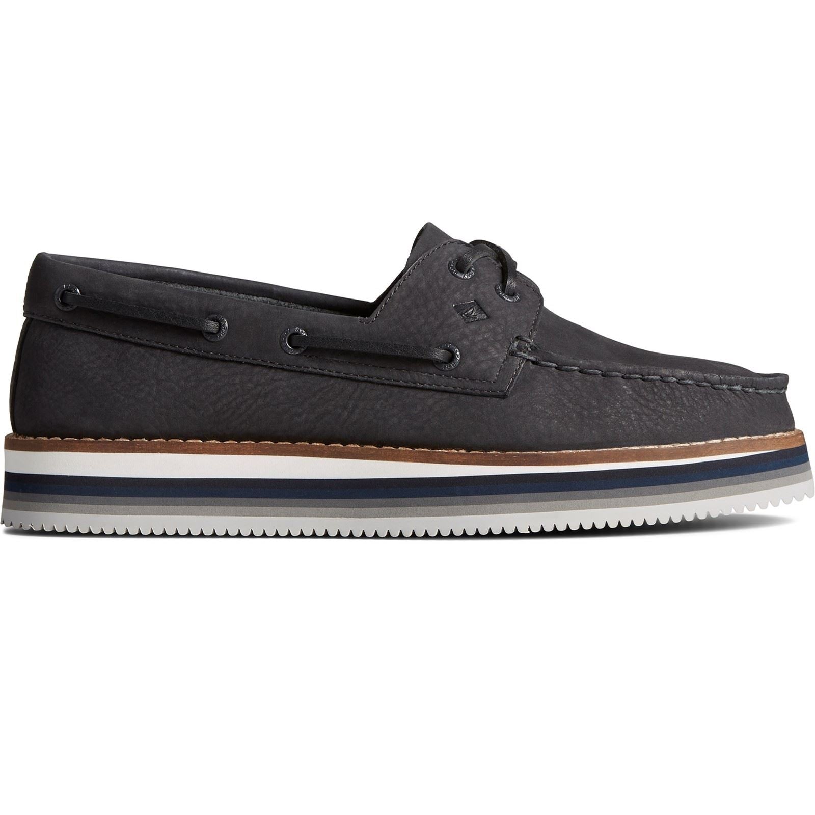 Sperry Authentic Original Stacked Chaussures Bateau Noires Pour Femmes En Cuir
