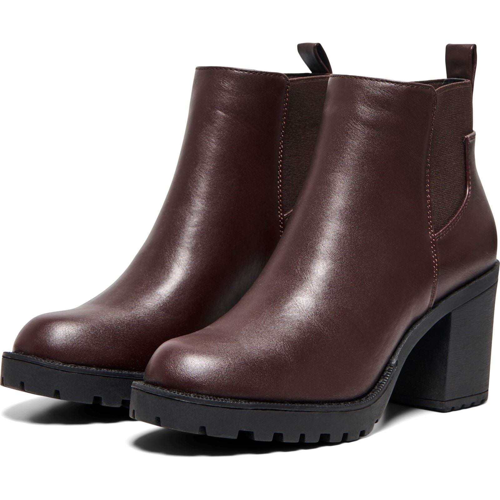 ONLY Barbara Bottines Chelsea À Talons Pour Femmes En Polyuréthane Marron Chocolat