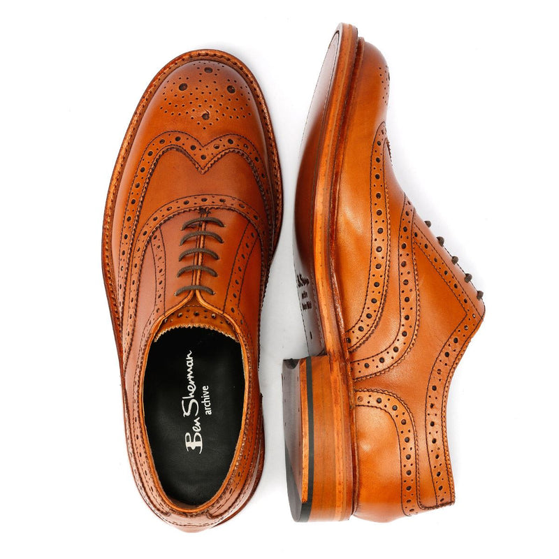 Ben Sherman Sugarman Brogue Chaussures En Cuir Marron À Lacets Pour Homme