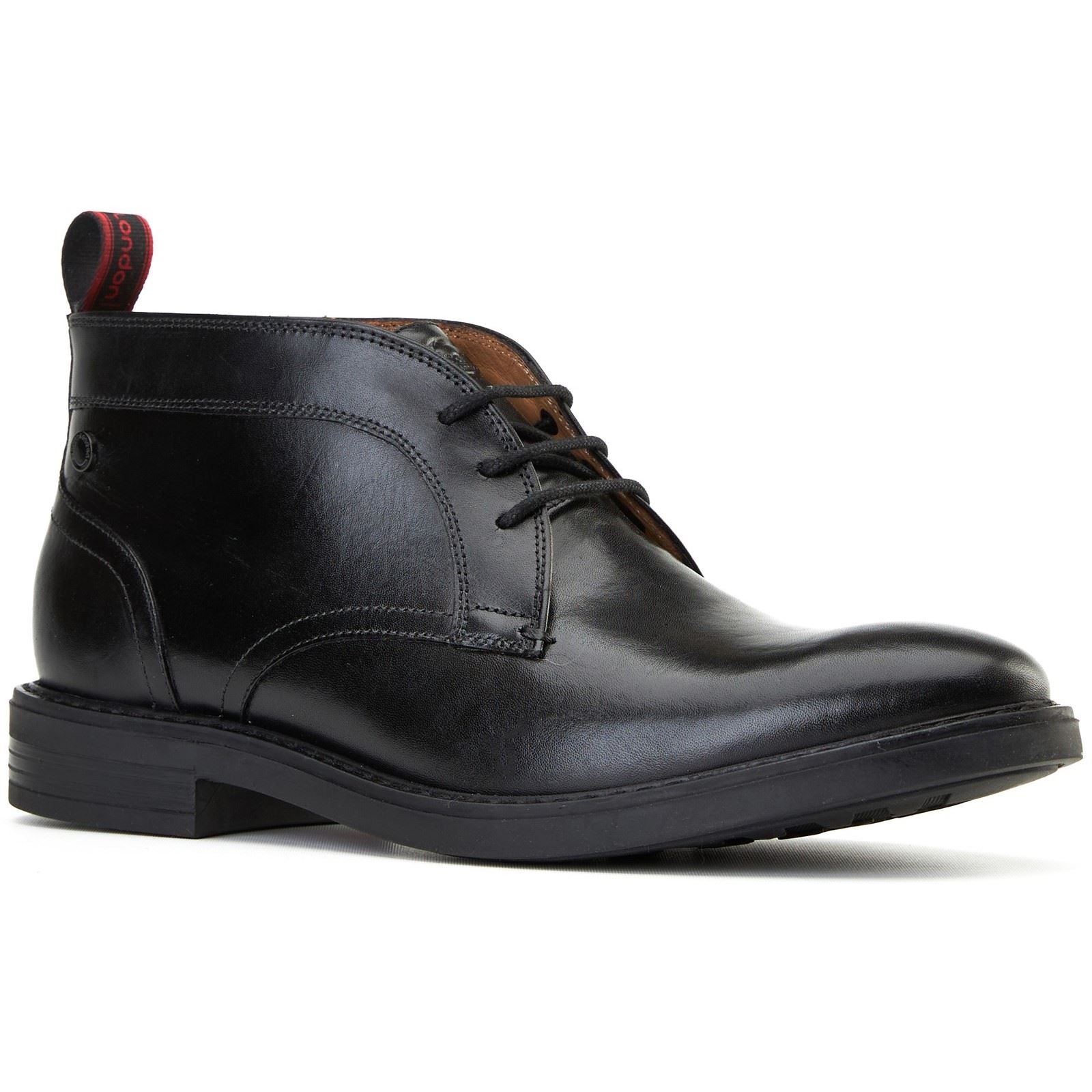 Base London Lincoln Bottes Noires Pour Hommes En Cuir À La Cheville