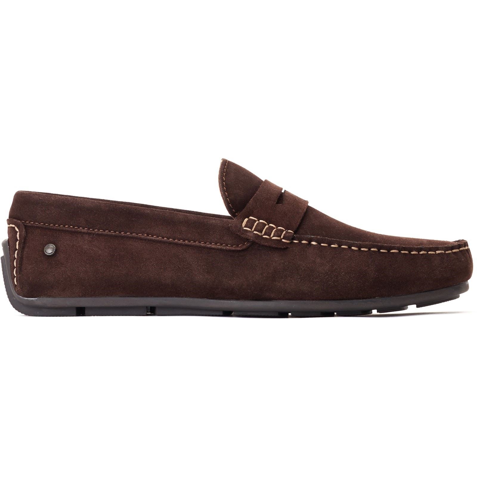 Base London Collins Chaussures Mocassins Pour Hommes En Cuir Marron Foncé