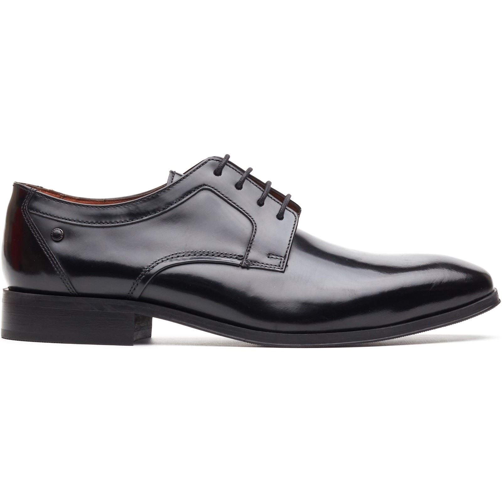 Base London Dome Lace Up Chaussures En Cuir Pour Hommes À Lacets Noires Brillantes