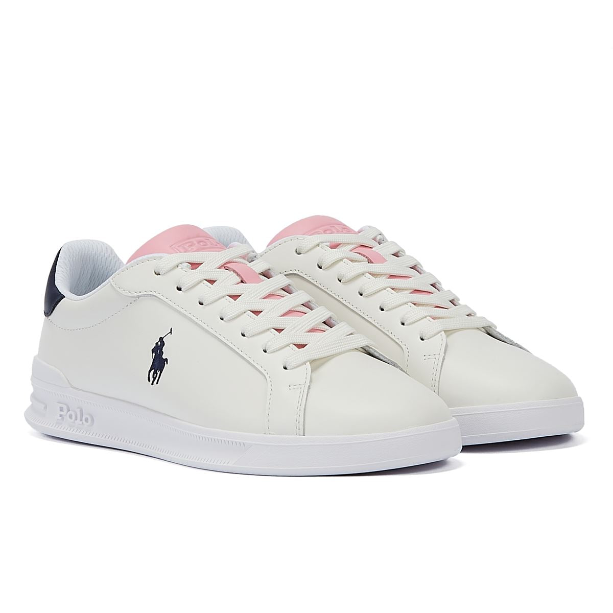Ralph Lauren Heritage Court Leather Baskets Blanches/Rose