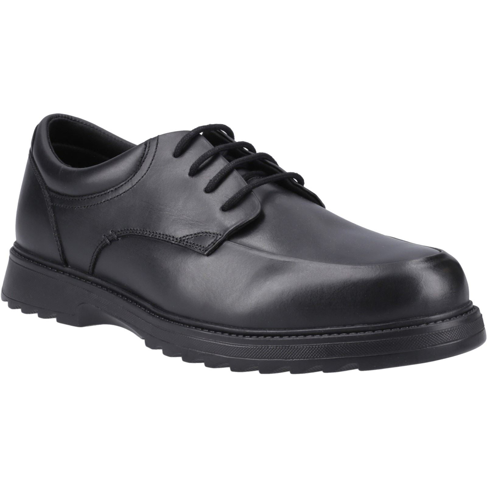 Hush Puppies Romeo Chaussures Noires Pour Garçons En Cuir.