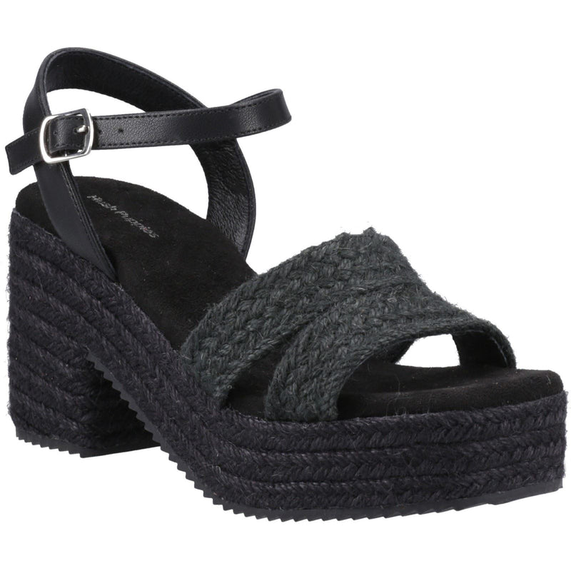 Hush Puppies Jamelia Espadrille Heel Sandales Noires Pour Femme En Textile