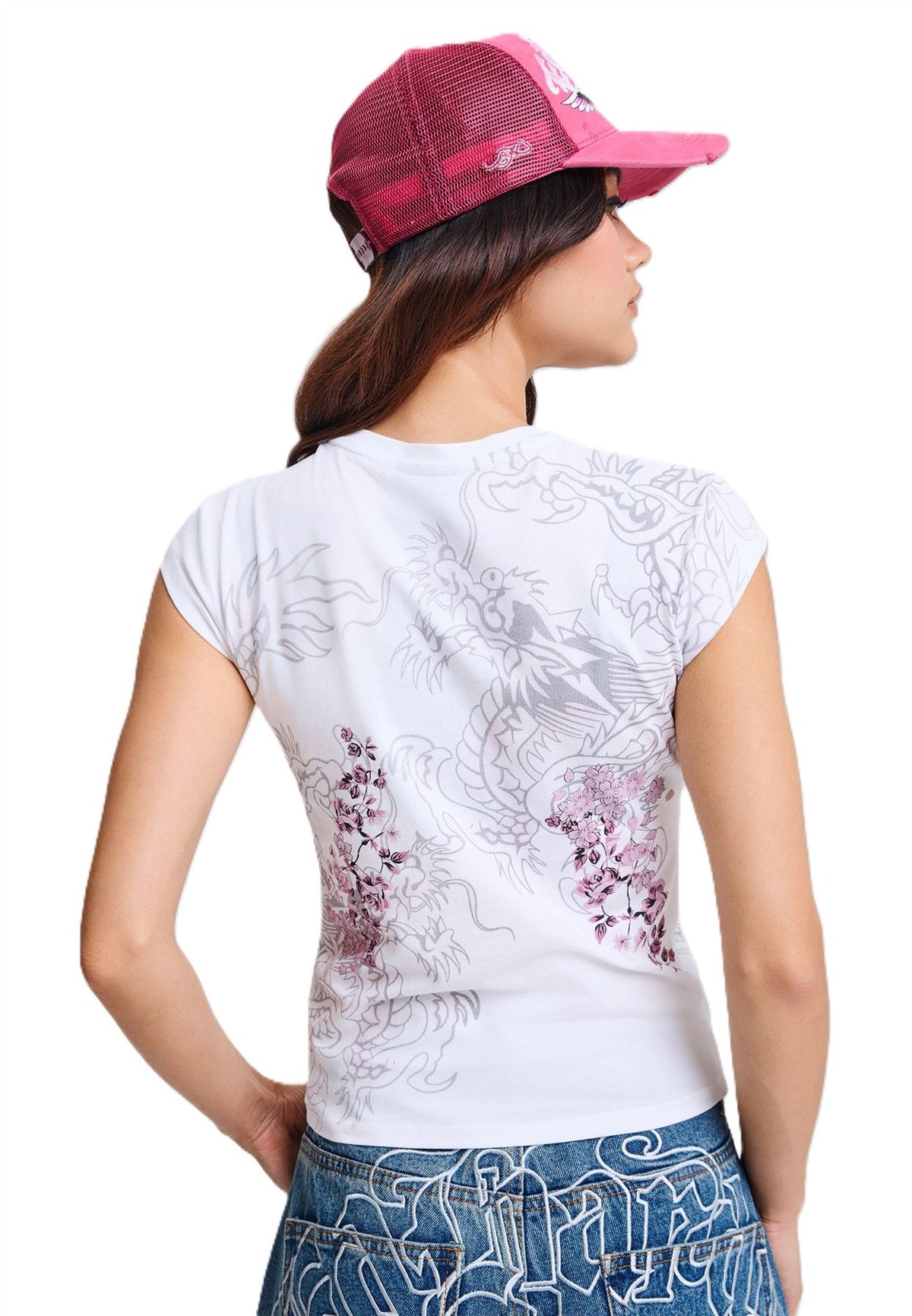 Ed Hardy Tattoo City Cap Sleeve Top T-Shirts Blancs Pour Femmes