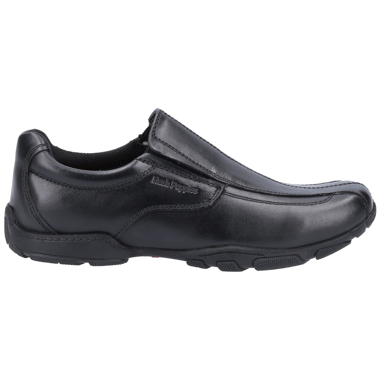 Hush Puppies Elijah Senior Chaussures Noires Pour Garçons En Cuir