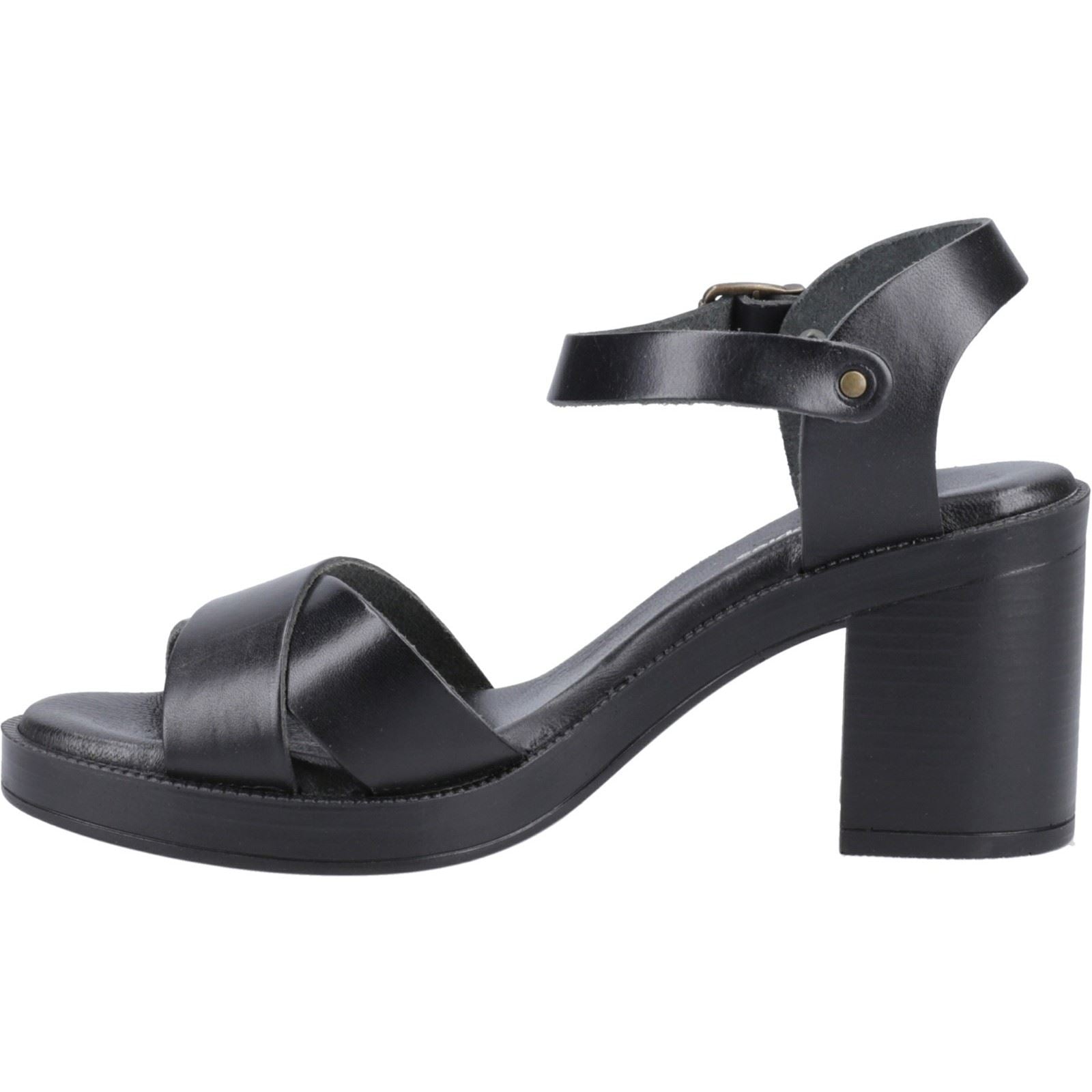 Hush Puppies Georgia Sandales Noires En Cuir Pour Femmes