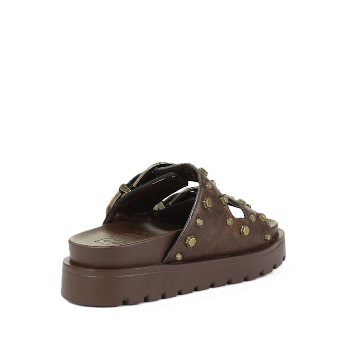 Buffalo Raya Ari West Sandales En Cuir Marron Pour Femmes