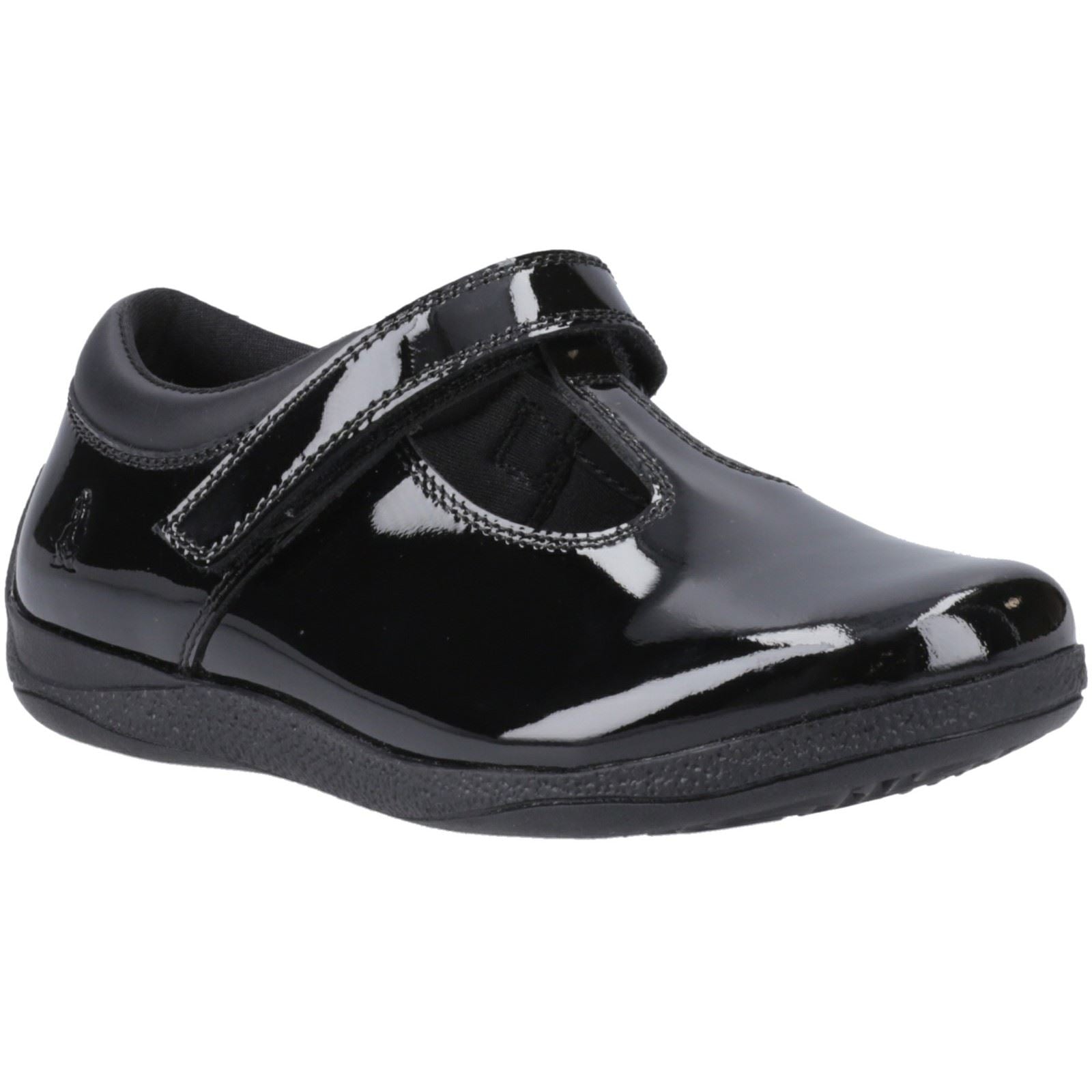 Hush Puppies Caitlin T-Bar Chaussures Noires Pour Filles En Cuir