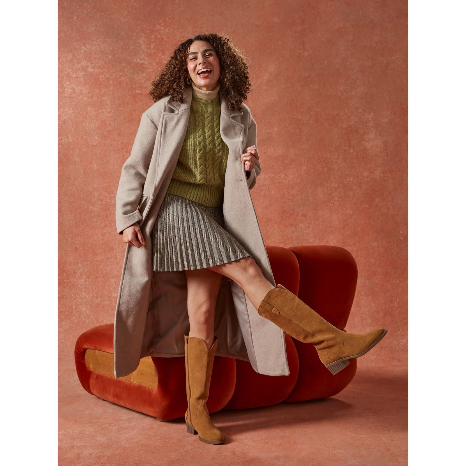 Hush Puppies Isabella Bottes Hautes À Talons Pour Femmes En Daim Couleur Tan