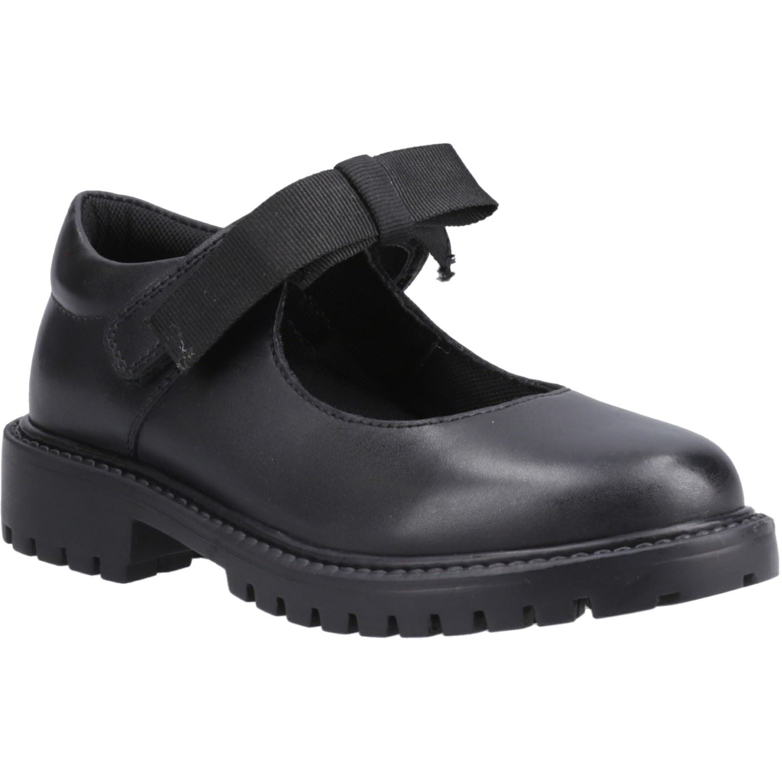 Hush Puppies Astrid Bow Chaussures Noires Pour Filles En Cuir