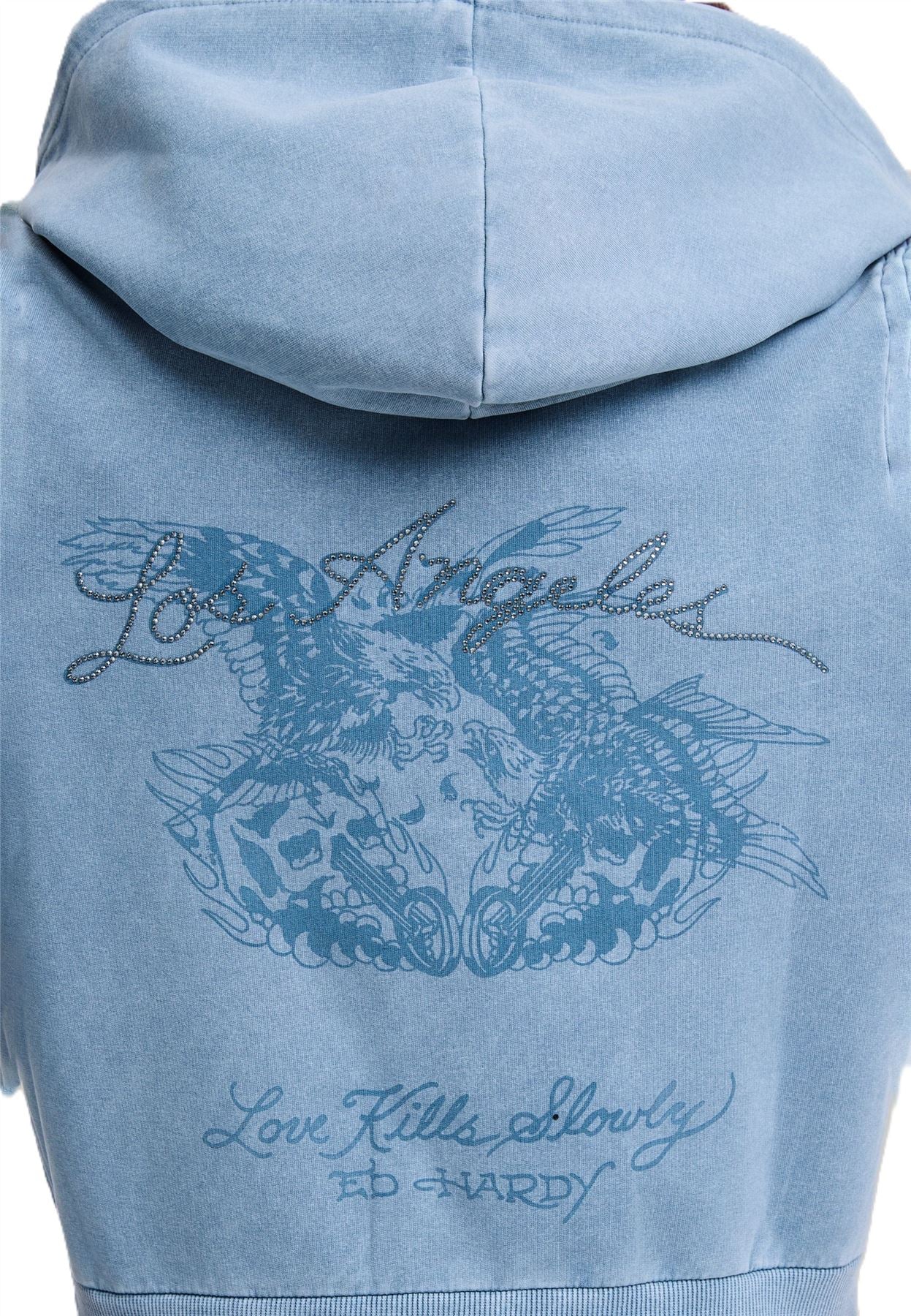 Ed Hardy Stay True Fitted Cropped Zip Sweats à Capuche Bleus Pour Femmes