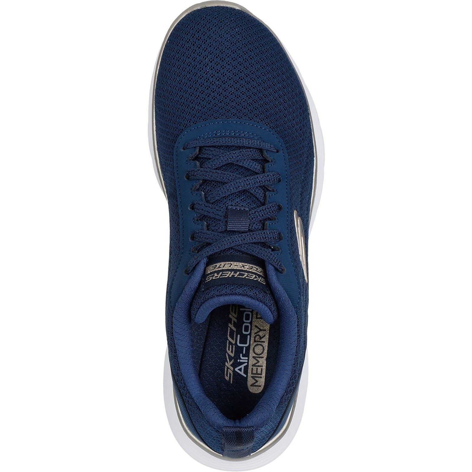 Skechers Flex Appeal 5.0 Uptake Chaussures De Sport Pour Femmes En Textile Bleu Marine/Or.