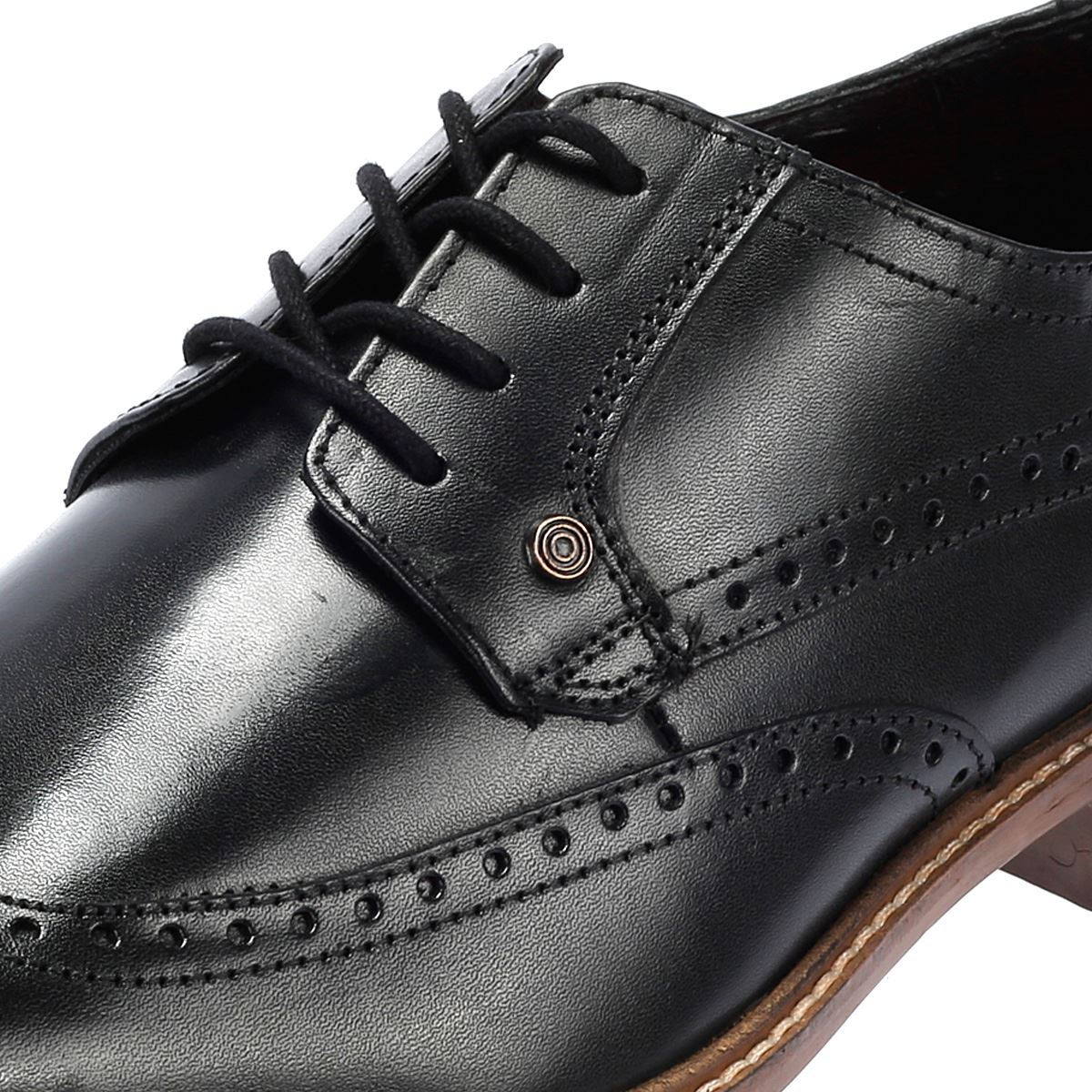 Lambretta Harvey Brogue Chaussures À Lacets En Cuir Noir Pour Hommes