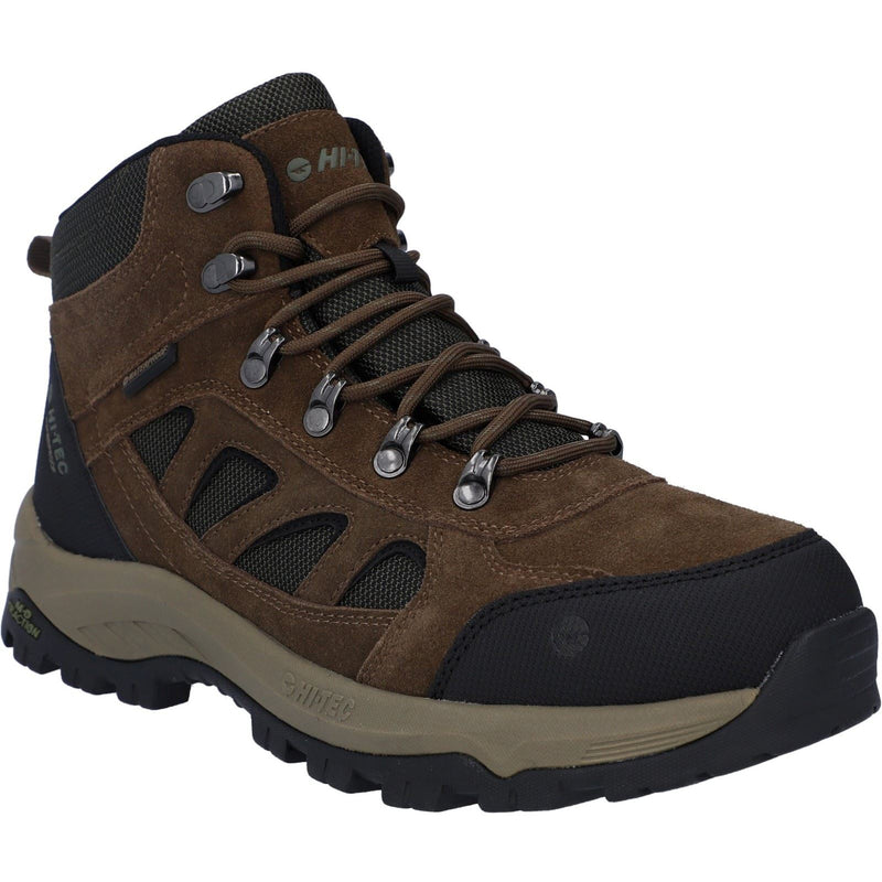 Hi-Tec Bandera Expedition Mid Wide Chaussures De Randonnée Pour Homme En Cuir Brun Fumé/kaki