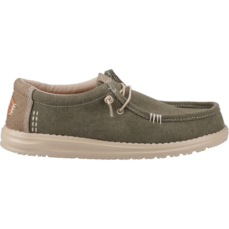 HEYDUDE Wally Workwear Chaussures Mocassins Pour Hommes En Mélange De Polyester Vert Sombre/Crème Irlandaise