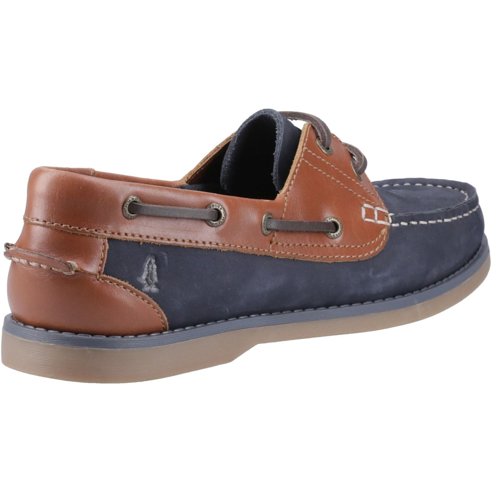 Hush Puppies Wilson Chaussures Bateau Pour Hommes En Cuir Marine/Marron