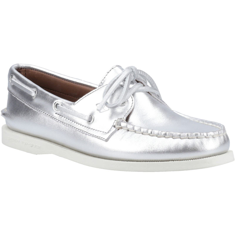 Sperry Authentic 2 Eye Chaussures Bateau En Cuir Argent Pour Femmes