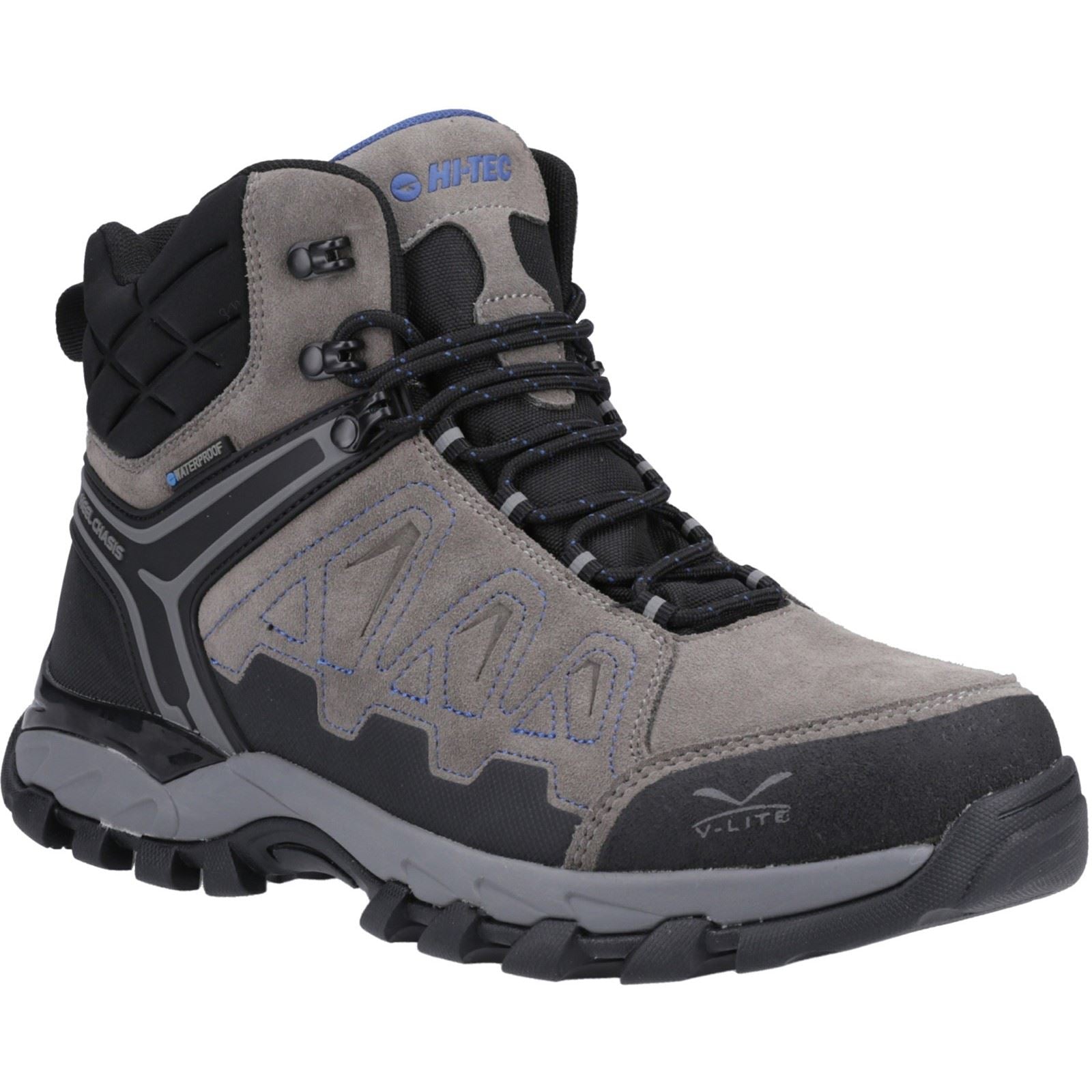 Hi-Tec V-Lite Explorer WP Chaussures De Randonnée Pour Homme En Cuir Daim Vachette Gris Anthracite/Gris/Bleu Foncé