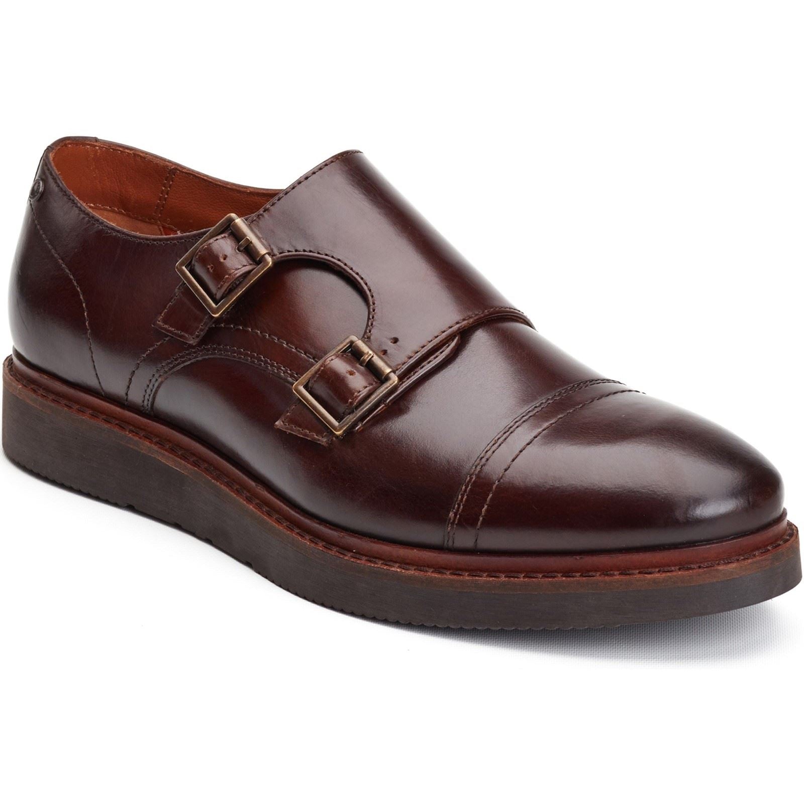Base London Knight Chaussures À Double Boucle En Cuir Pour Homme Marron Brûlé