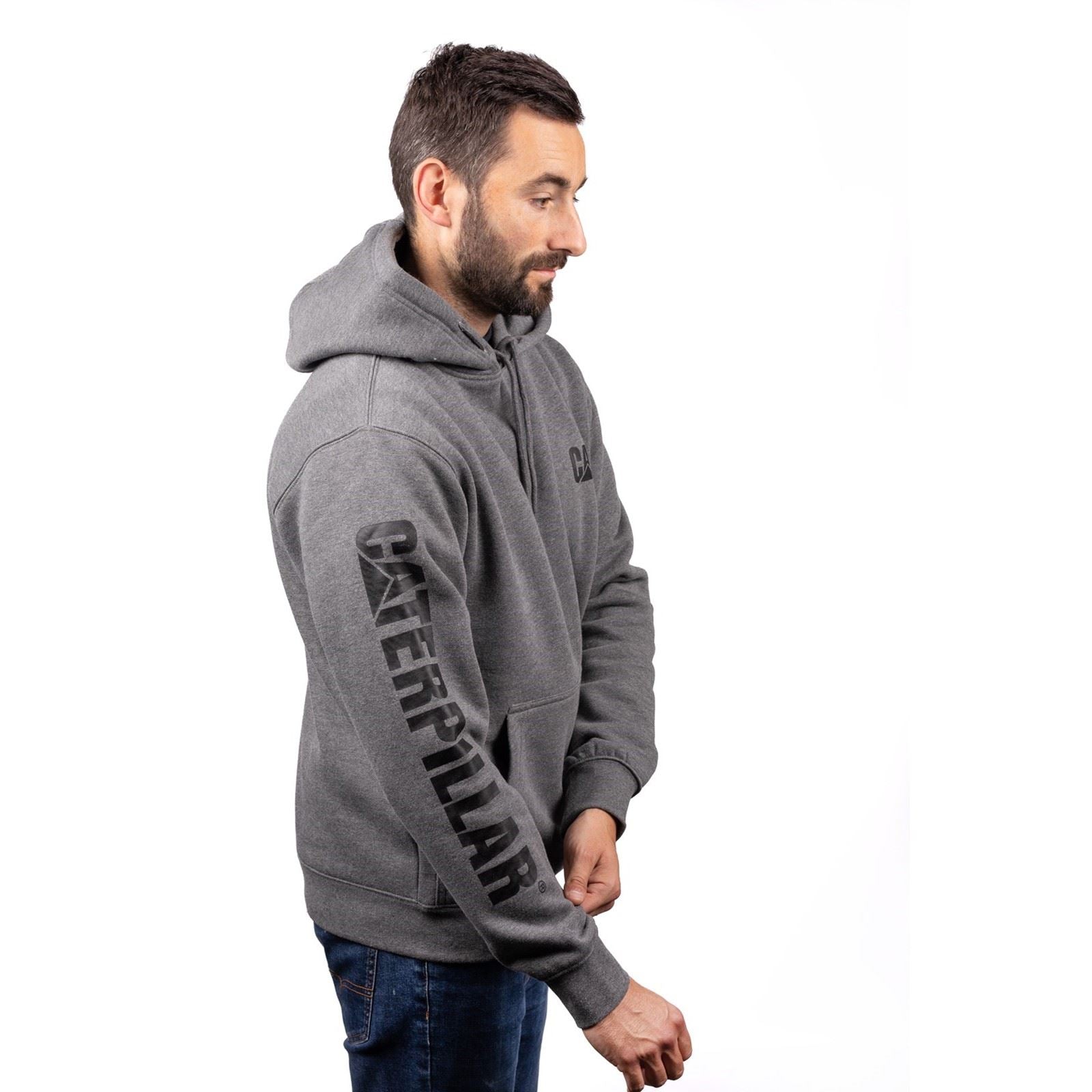 Caterpillar Trademark Banner Sweat À Capuche Gris En Coton Pour Homme