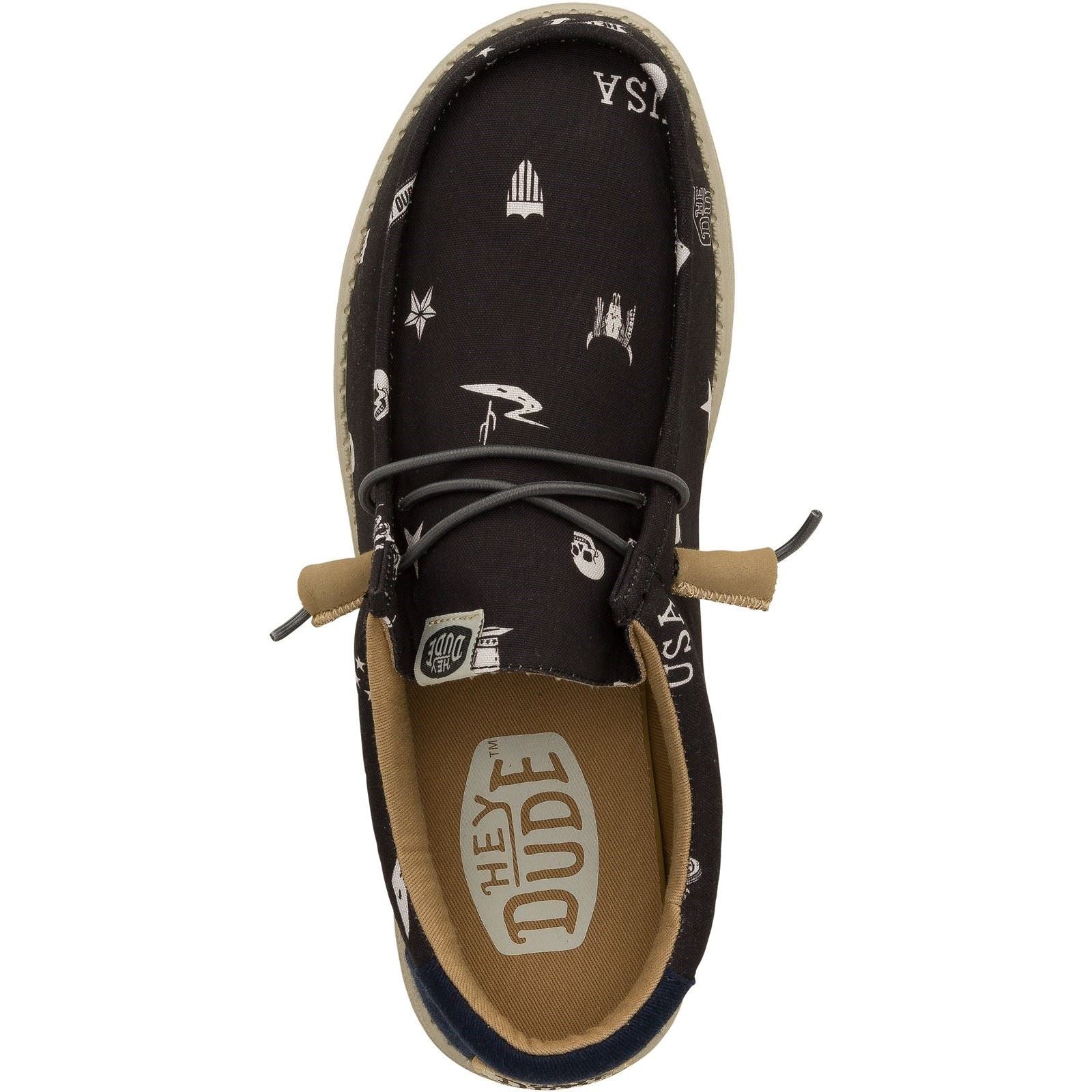 HEYDUDE Wally Stars n Skulls Chaussures Bateau Noires Pour Hommes En 100% Coton