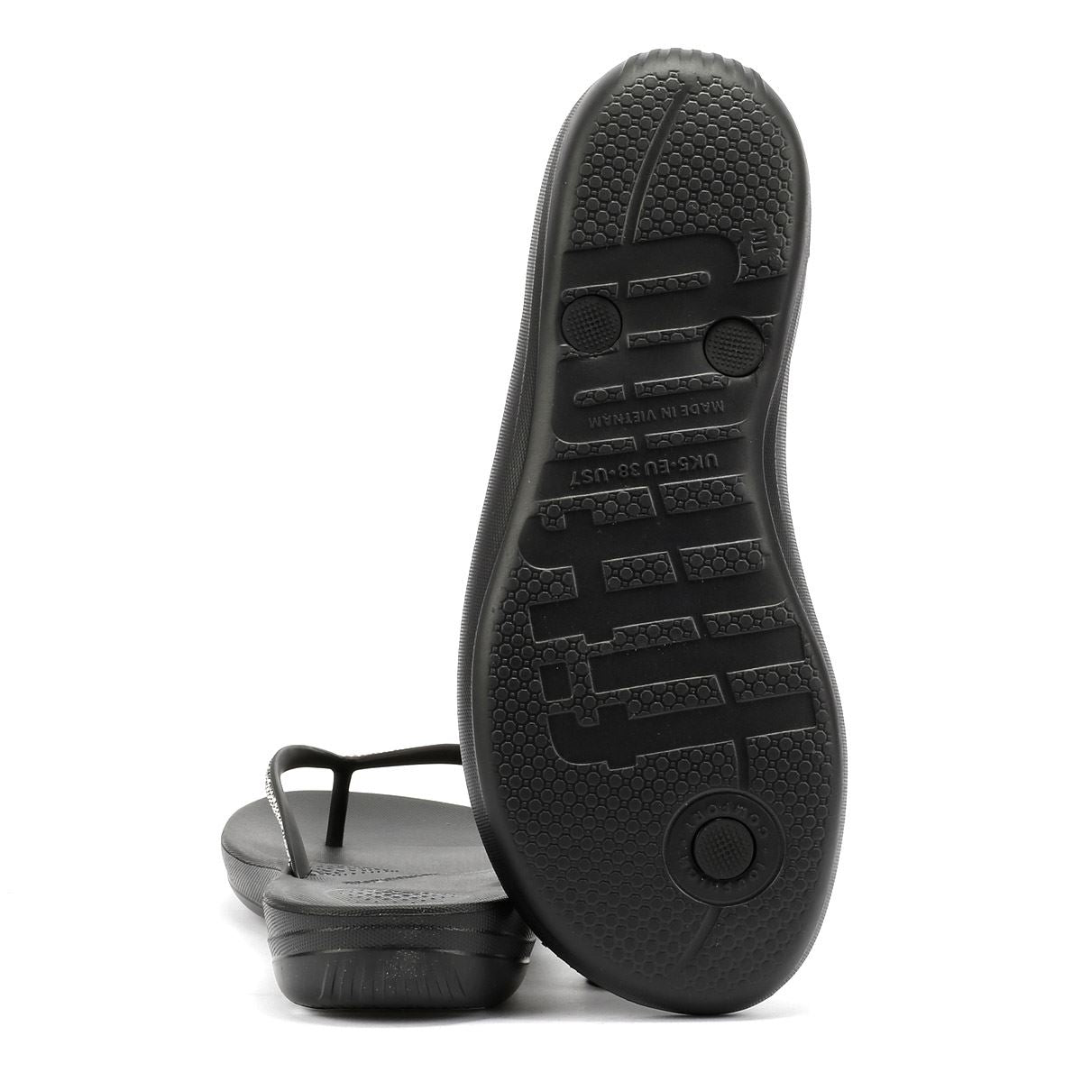FitFlop Iqushion Sparkle Tongs Noires Pour Femmes En Caoutchouc