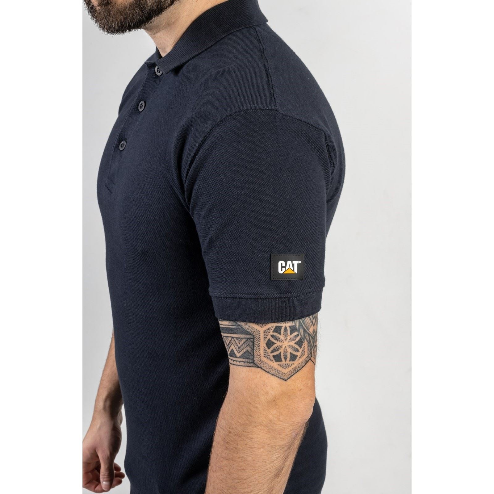 Caterpillar Essentials T-Shirt Polo Bleu En Coton Pour Homme