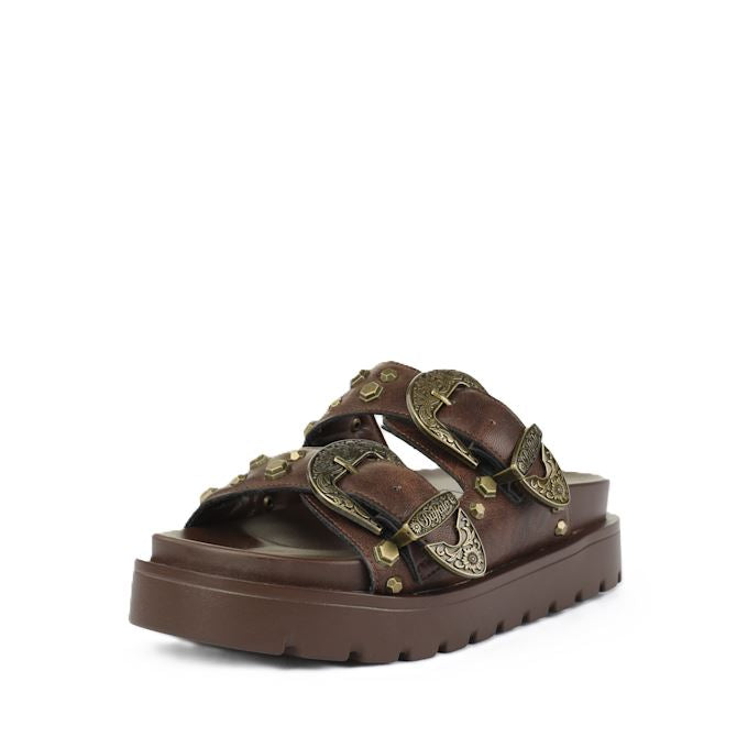Buffalo Raya Ari West Sandales En Cuir Marron Pour Femmes