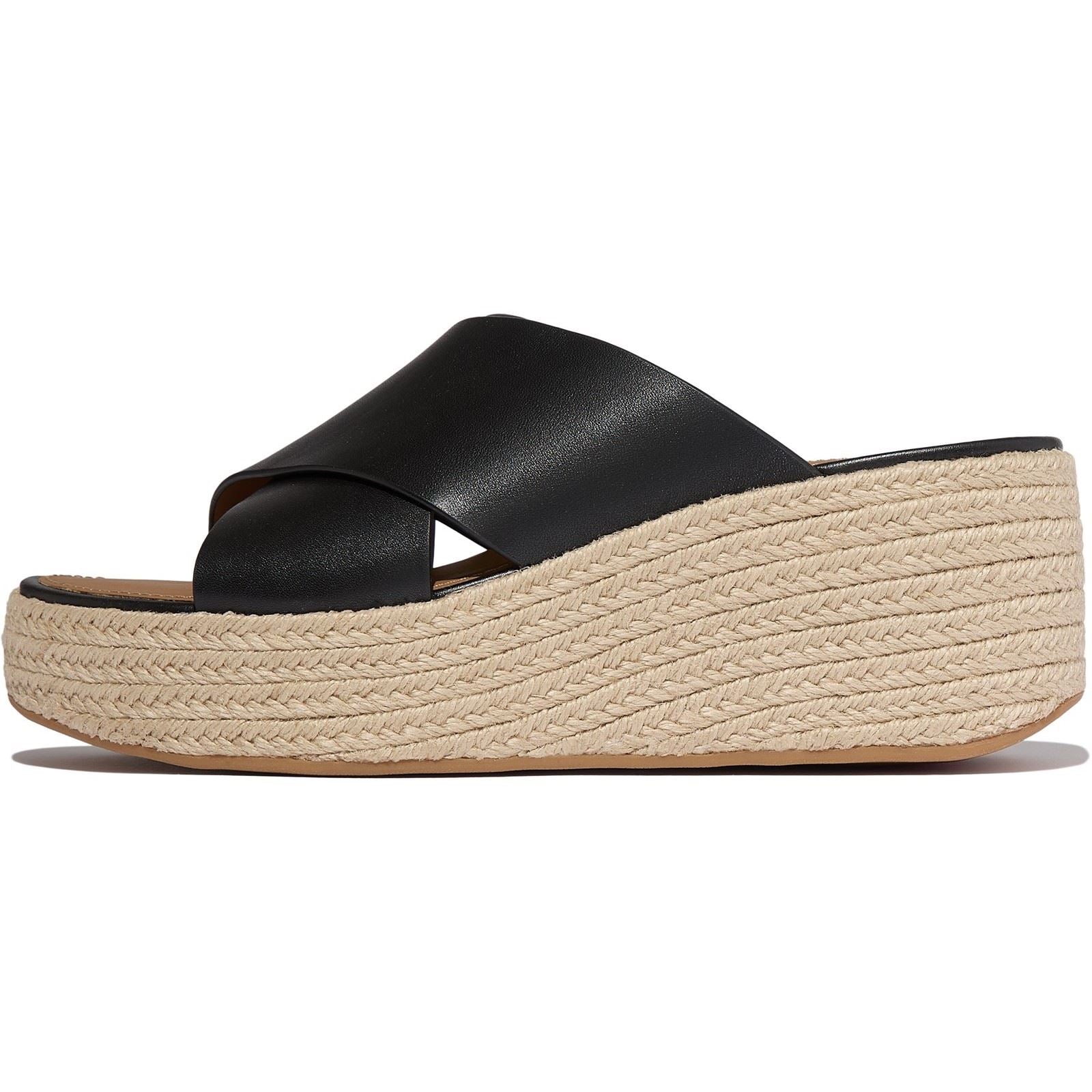 Fitflop Platfforms Sandales Noires En Cuir Pour Femmes