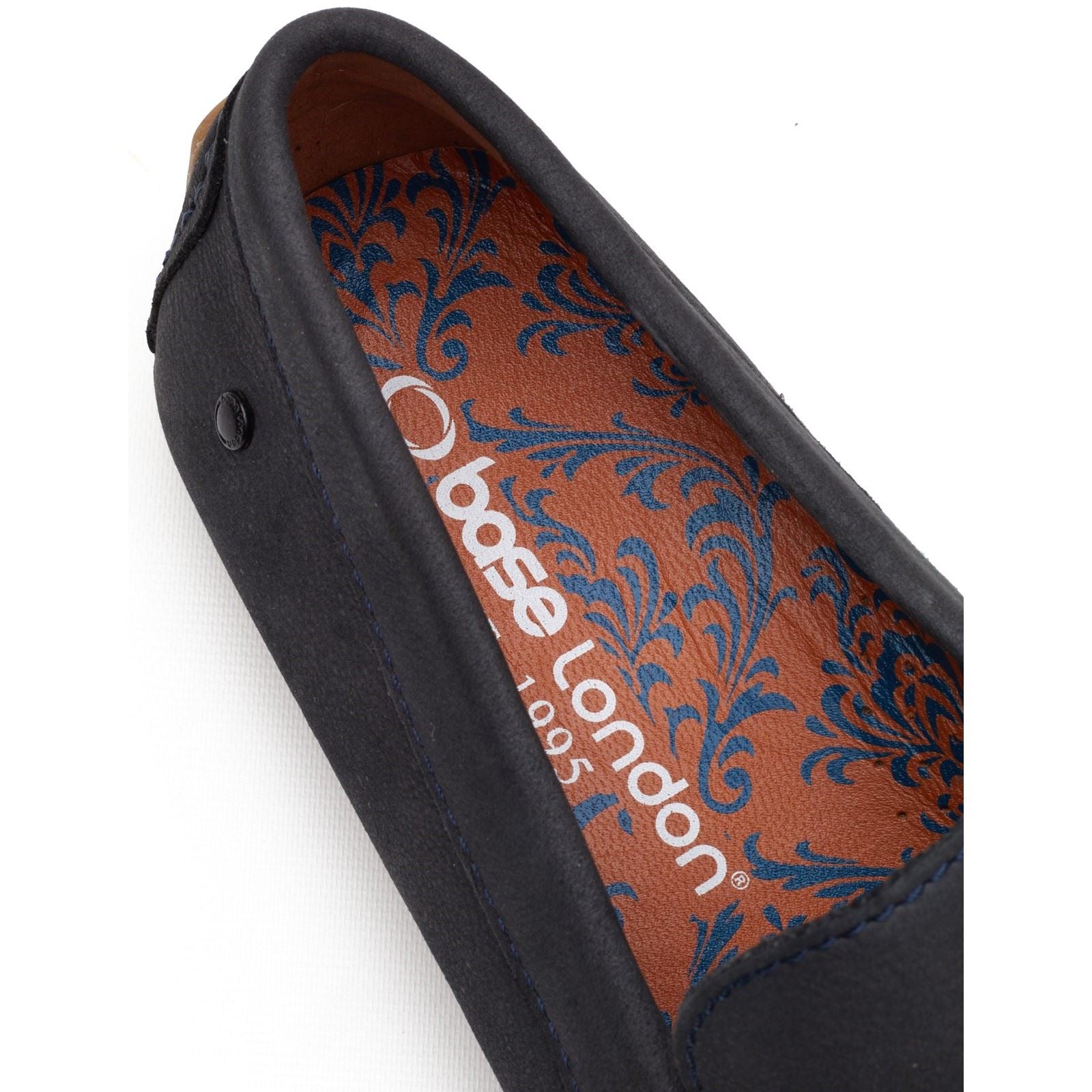 Base London Moss Driver Mocassins En Cuir Pour Hommes Bleu Marine