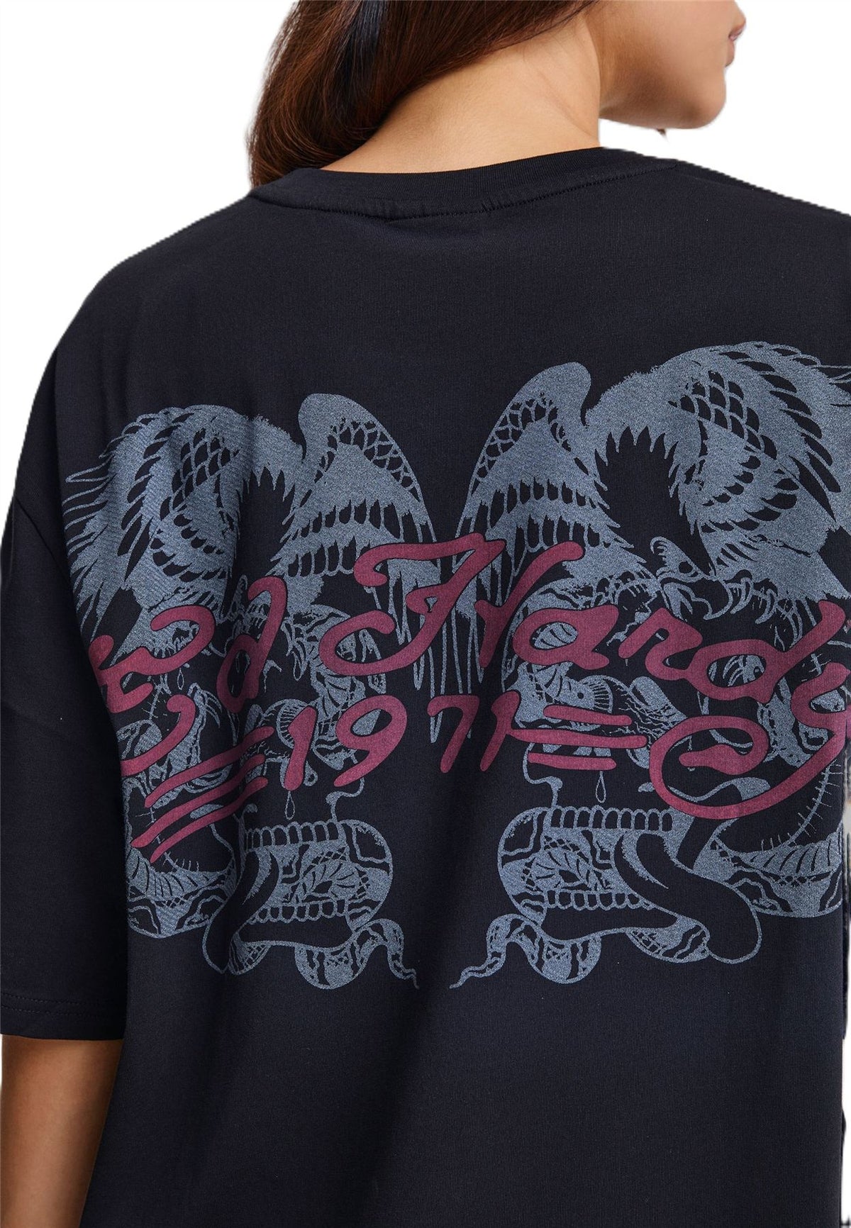 Ed Hardy Brave Hearts True Washed Relaxed T-Shirts Noirs Pour Femmes