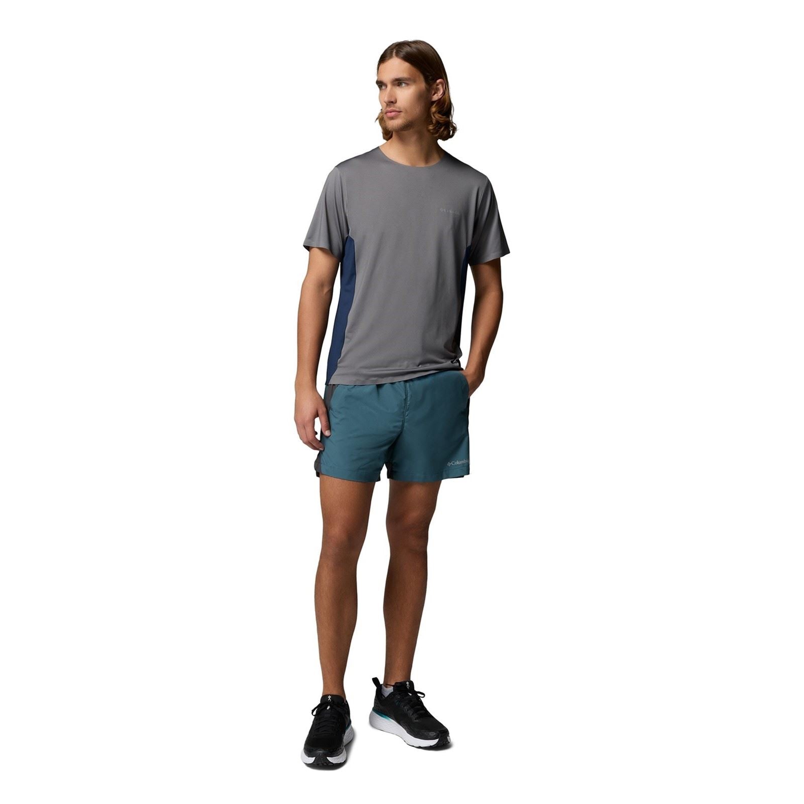 Columbia Three Pitch SS Crew T-Shirts De Sport Gris En Polyester Pour Hommes